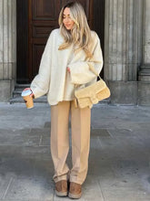 White O Neck Loose Knitted For Fashion Long Sleeves Oversize Sweater